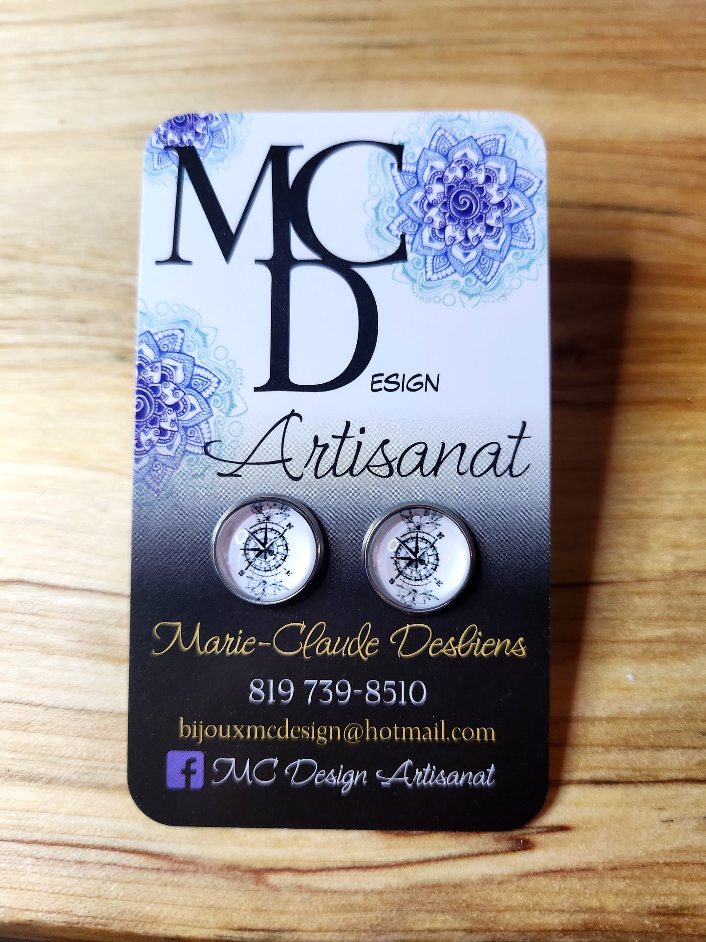 Clous d'oreilles Cabochon de verre Rose des vents