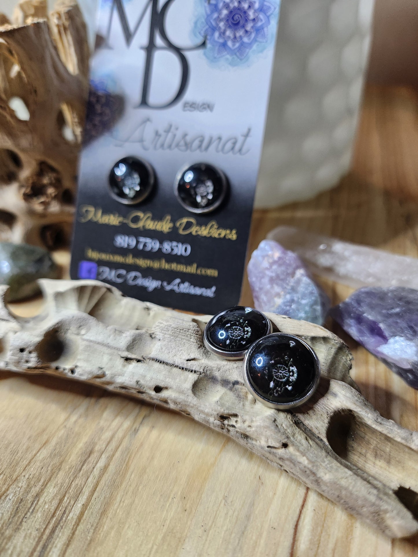 Clous d'oreilles Cabochon de verre Rose des Vents