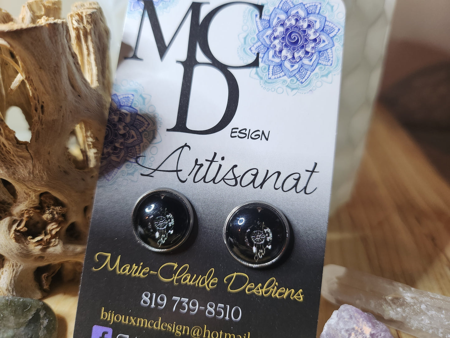 Clous d'oreilles Cabochon de verre Rose des Vents