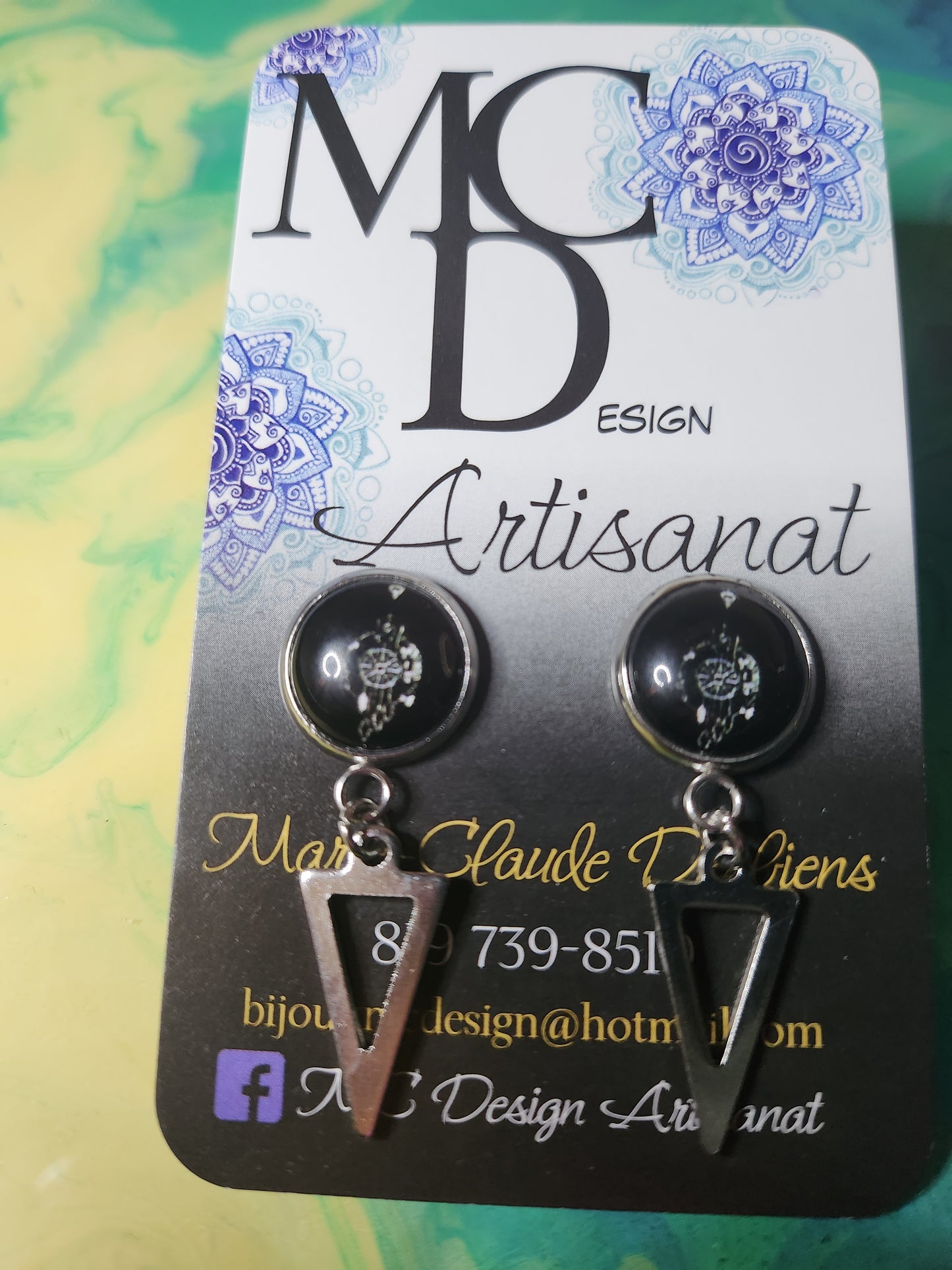 Clous d'oreilles Cabochon de verre Rose des Vents