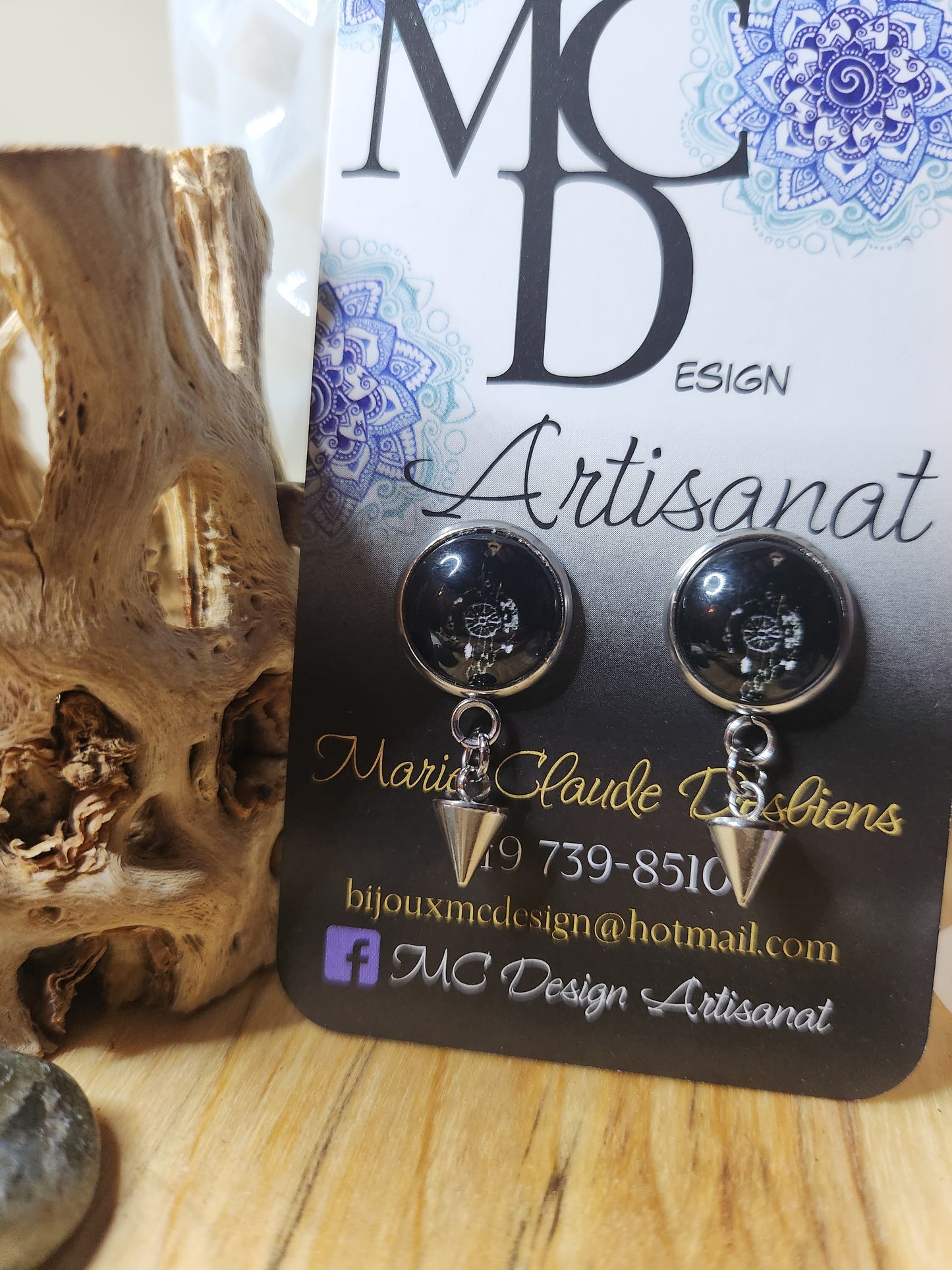 Clous d'oreilles Cabochon de verre Rose des Vents
