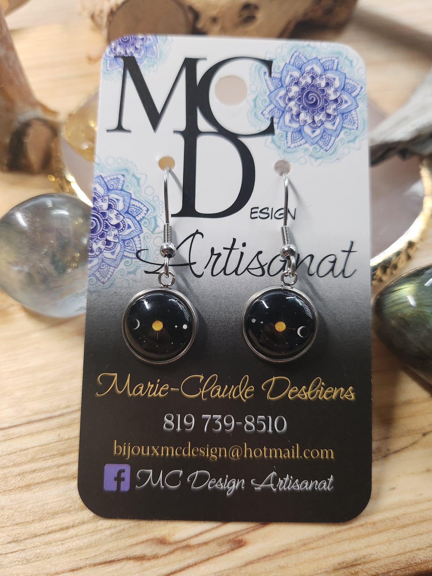 Clous d'oreilles Cabochon de verre Lune