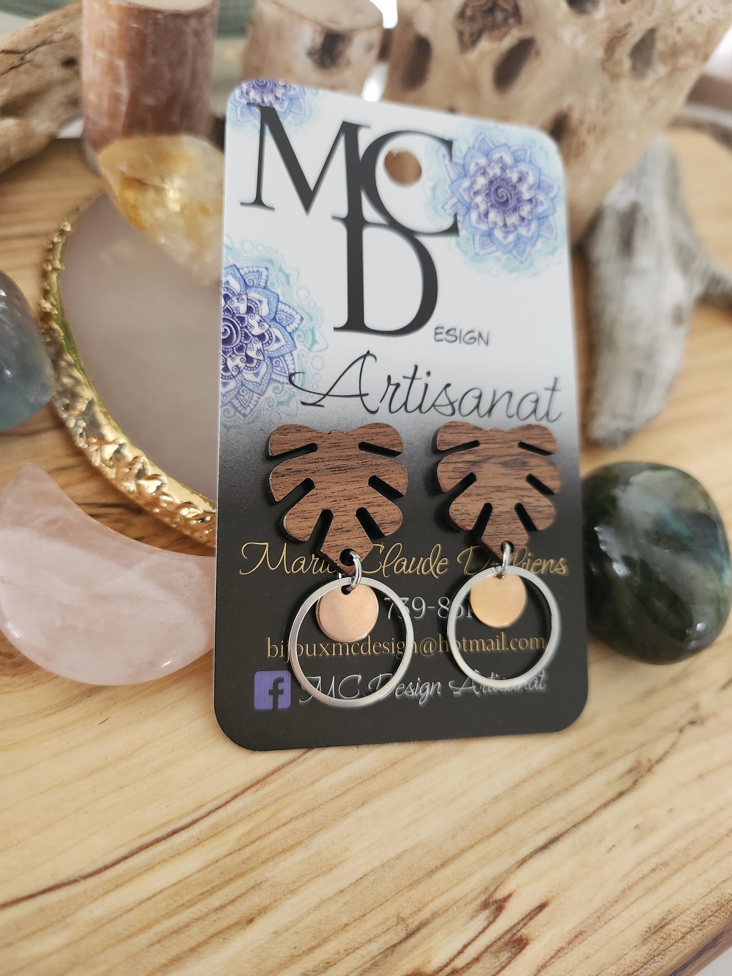 Boucles d'oreilles en bois et acier inoxydable