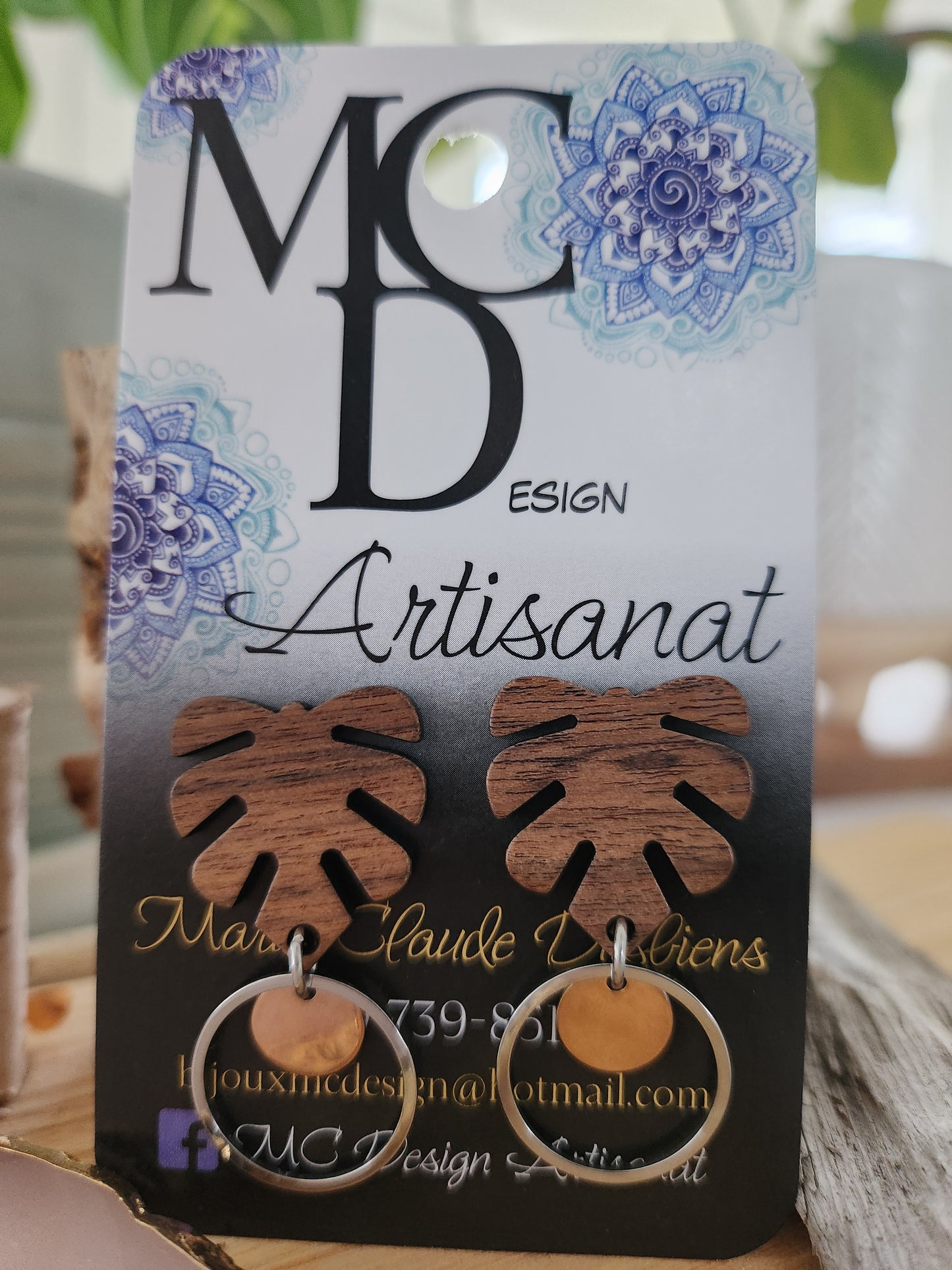 Boucles d'oreilles en bois et acier inoxydable