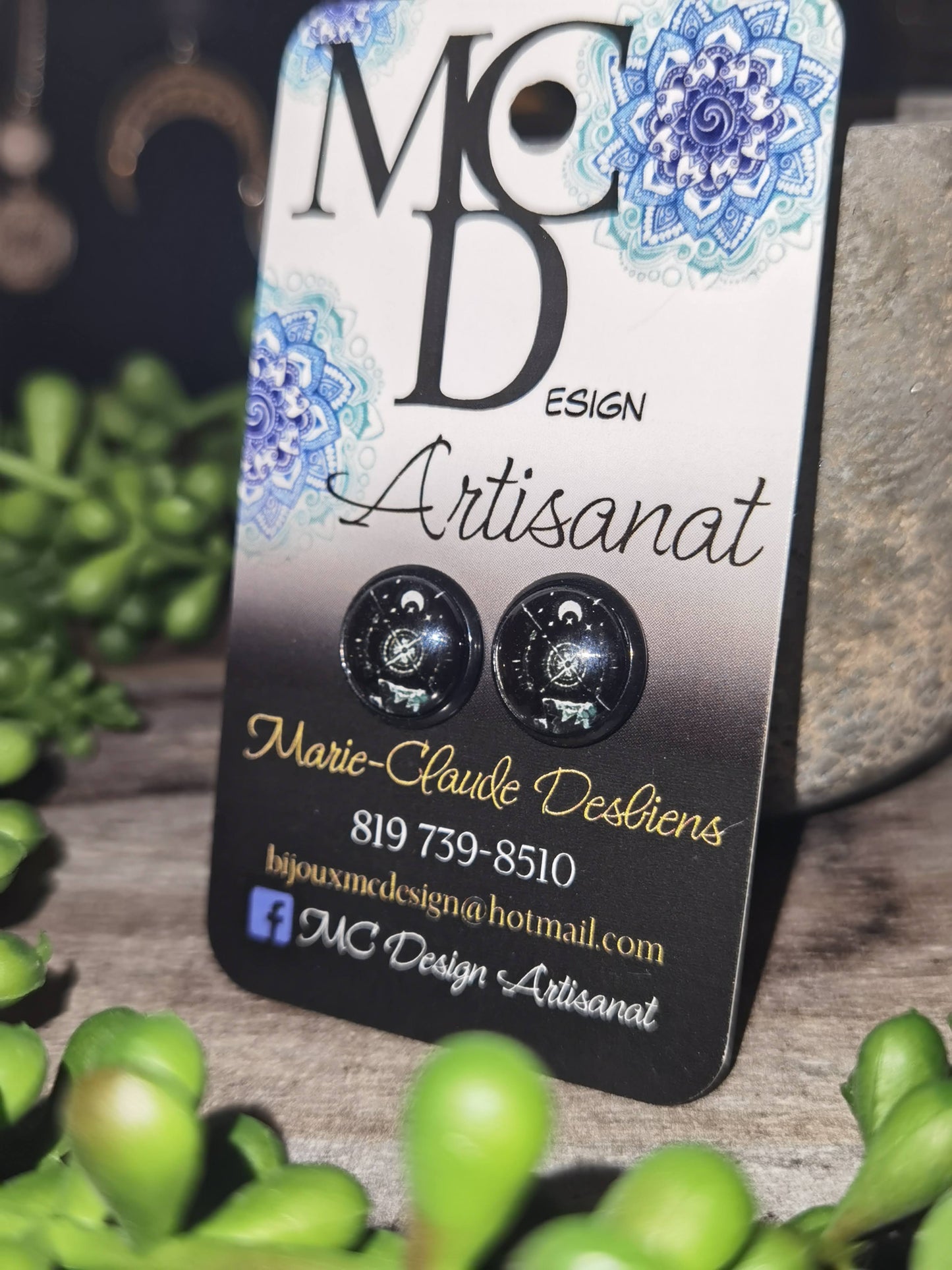 Clous d'oreilles Cabochon de verre Rose des Vents