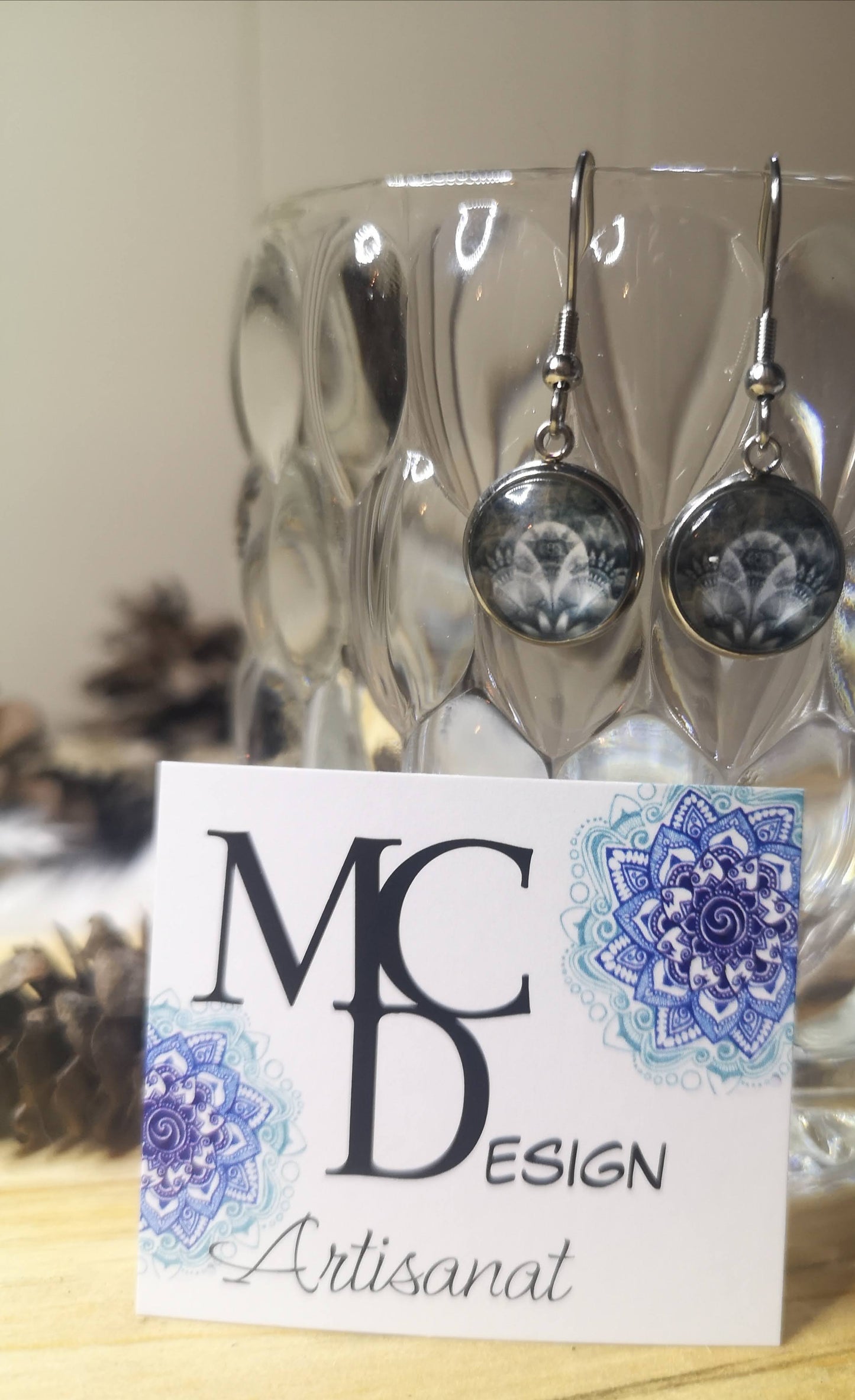 Clous d'oreilles Cabochon de verre Mandala