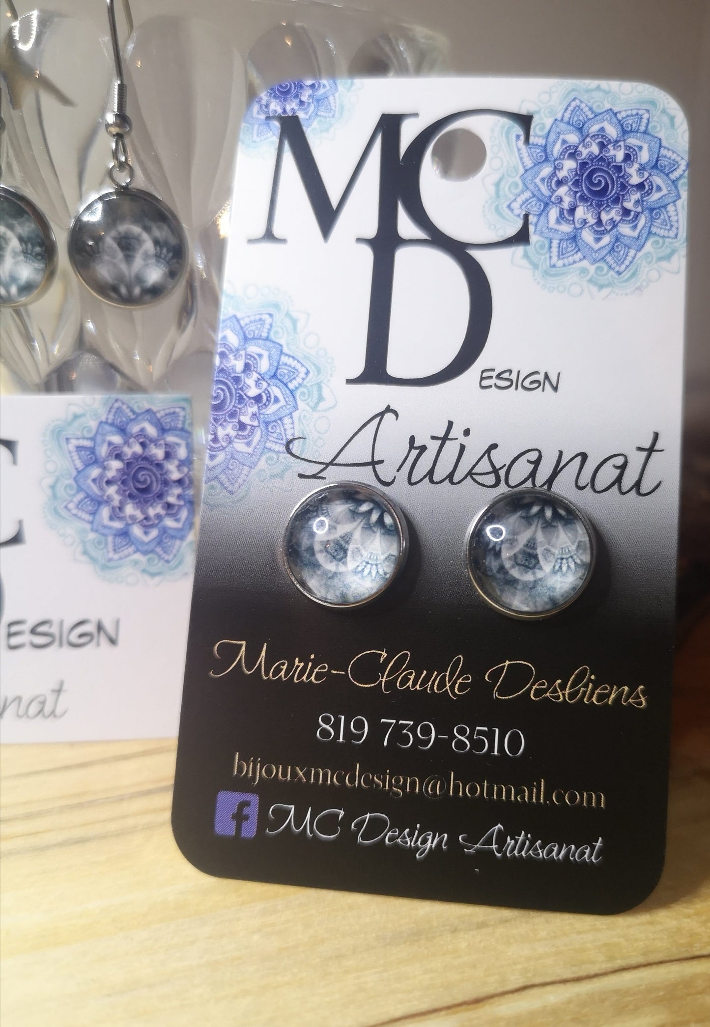 Clous d'oreilles Cabochon de verre Mandala