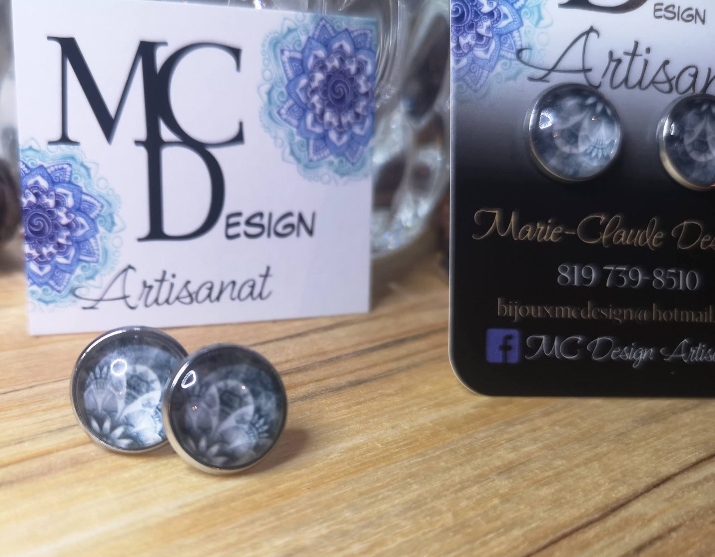 Clous d'oreilles Cabochon de verre Mandala