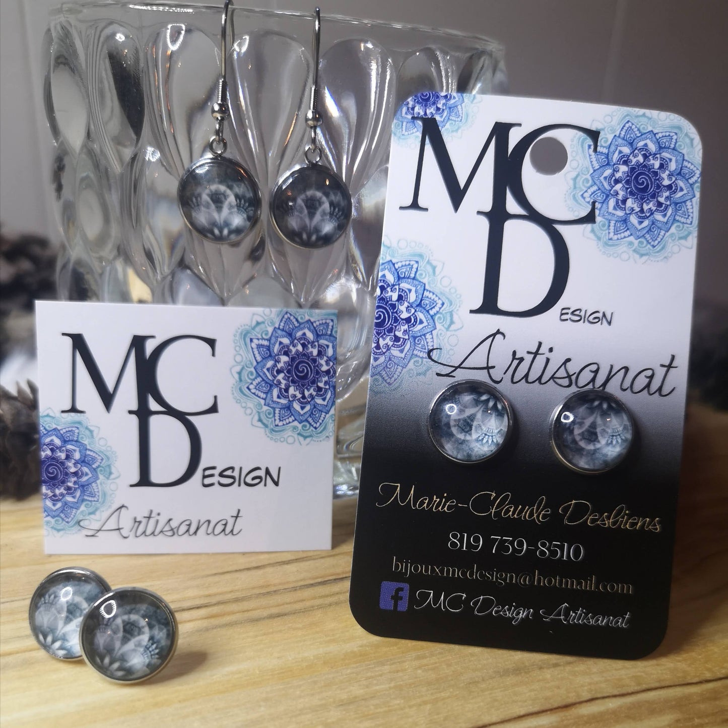 Clous d'oreilles Cabochon de verre Mandala