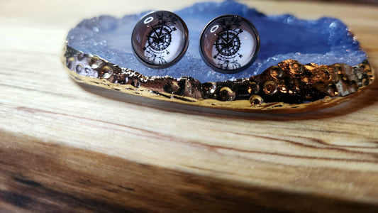 Clous d'oreilles Cabochon de verre Rose des vents