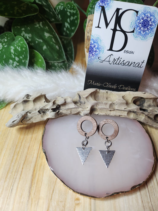 Boucles d'oreilles en bois et acier inoxydable