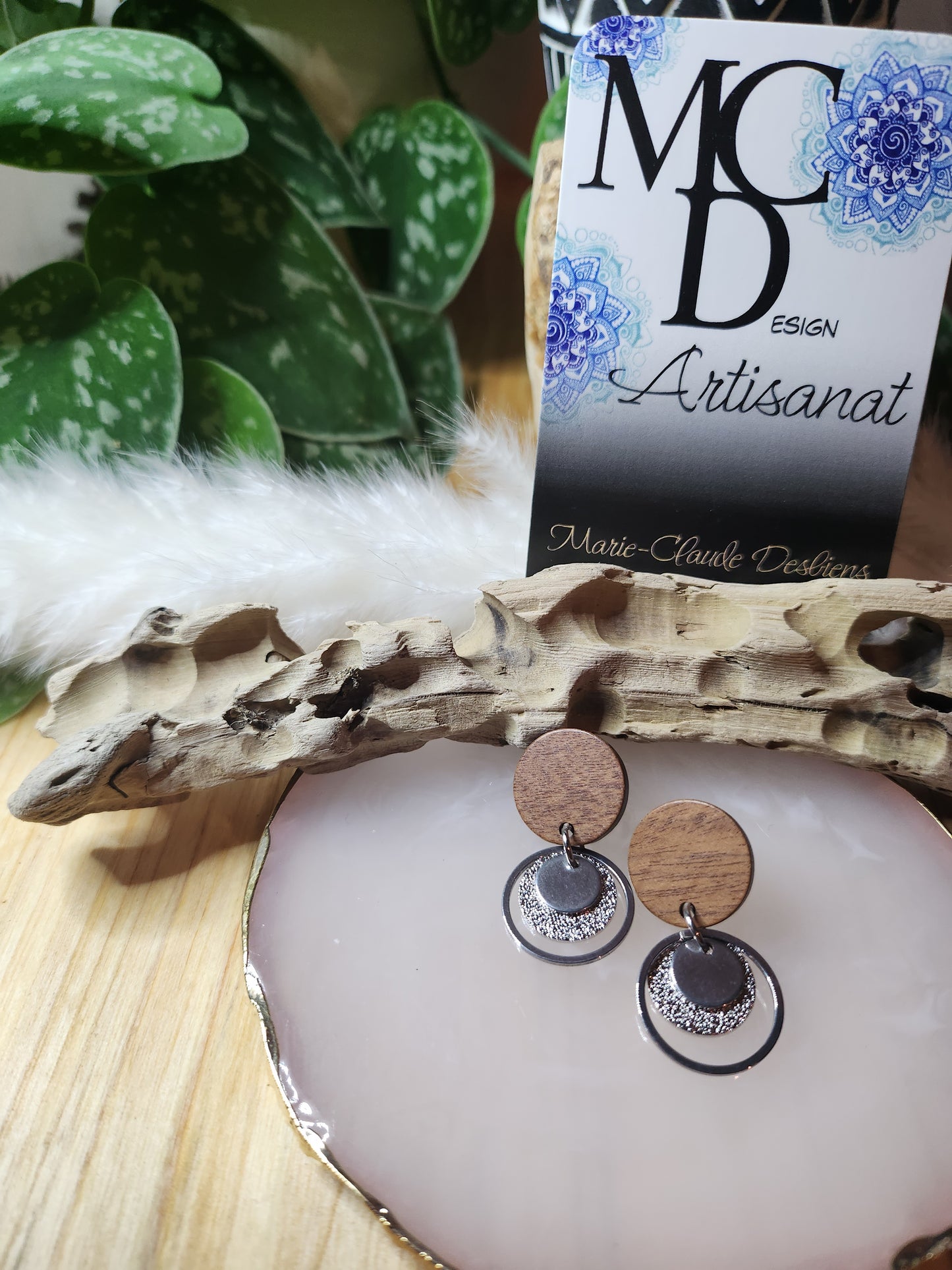 Boucles d'oreilles en bois et acier inoxydable