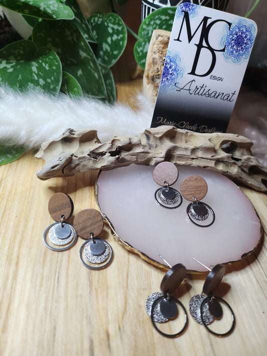 Boucles d'oreilles en bois et acier inoxydable