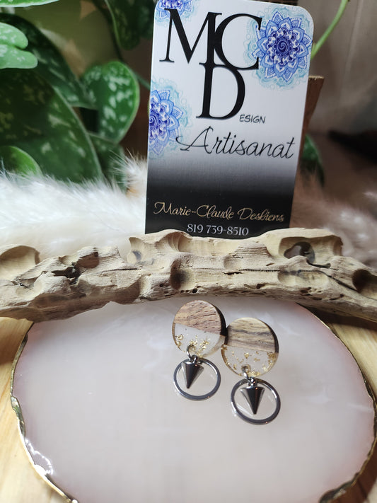 Boucles d'oreilles en bois et acier inoxydable