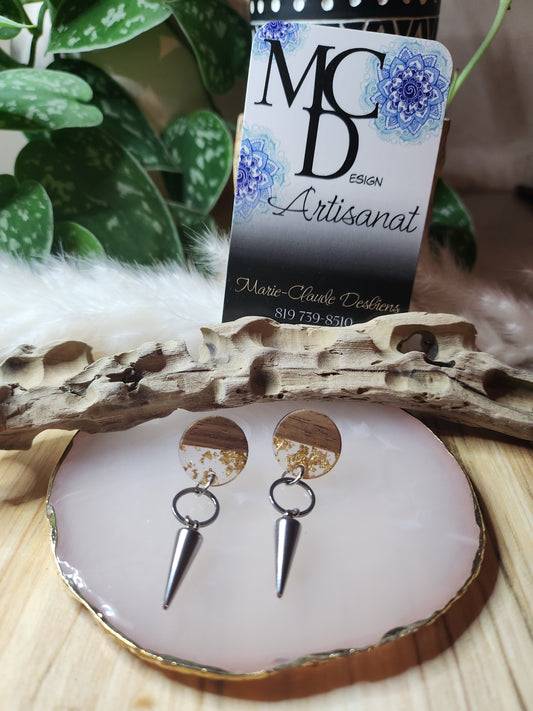 Boucles d'oreilles en bois et acier inoxydable