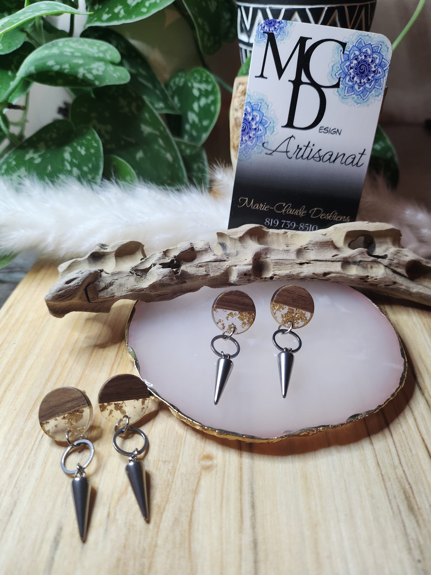 Boucles d'oreilles en bois et acier inoxydable