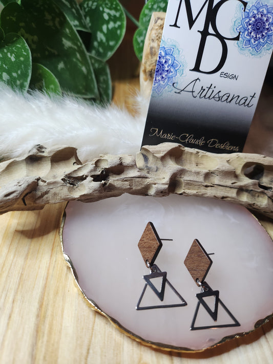 Boucles d'oreilles en bois et acier inoxydable