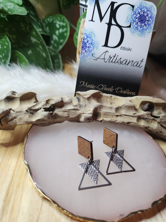 Boucles d'oreilles en bois et acier inoxydable