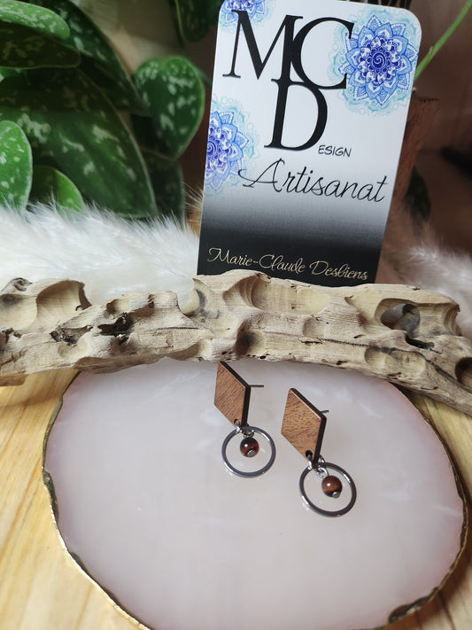 Boucles d'oreilles en bois et acier inoxydable