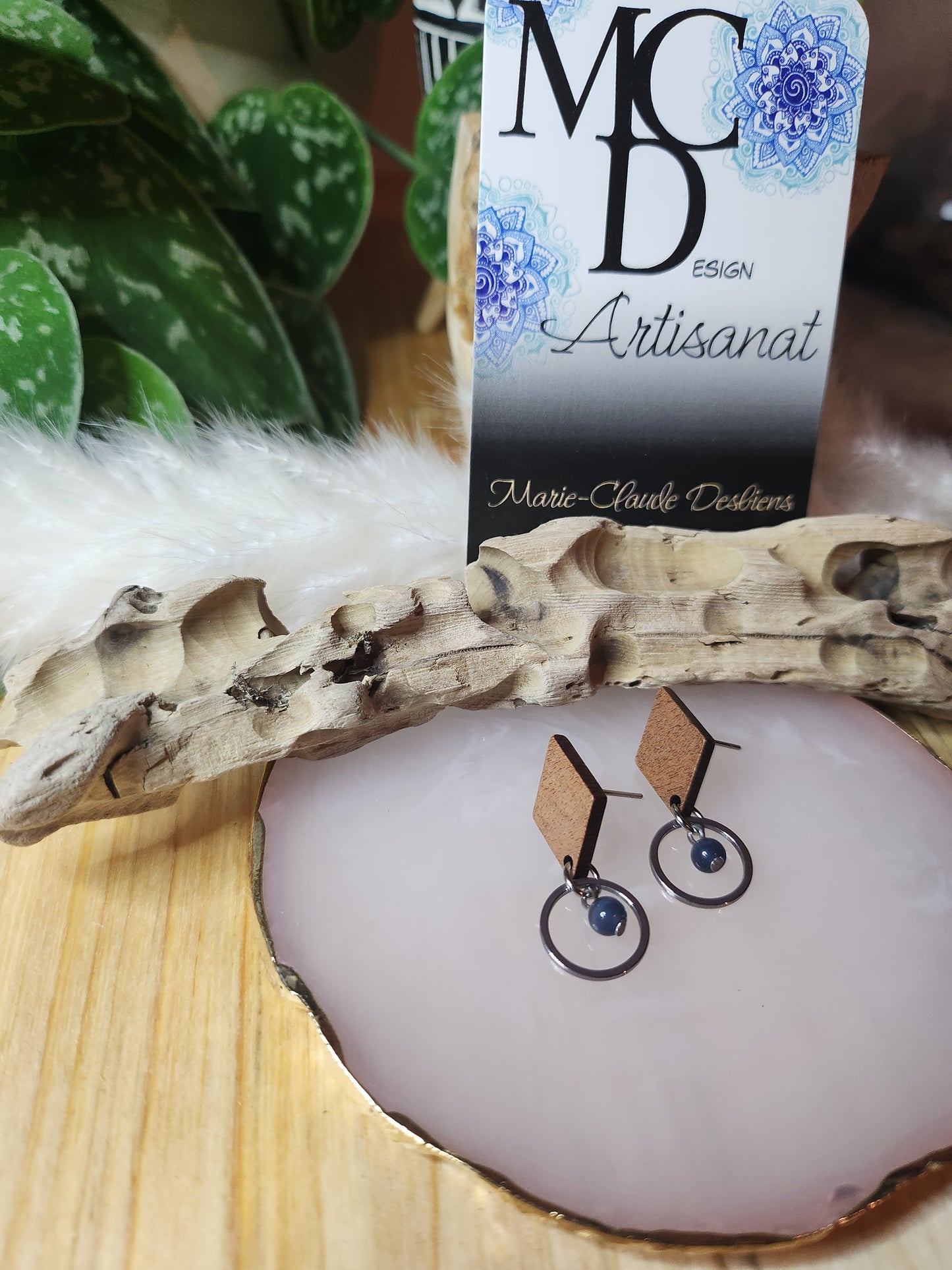 Boucles d'oreilles en bois et acier inoxydable