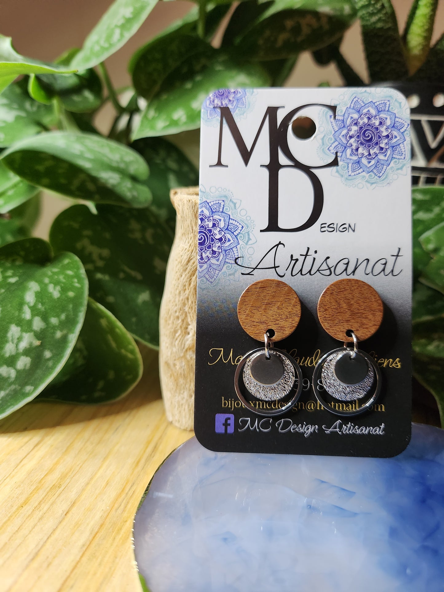 Boucles d'oreilles en bois et acier inoxydable