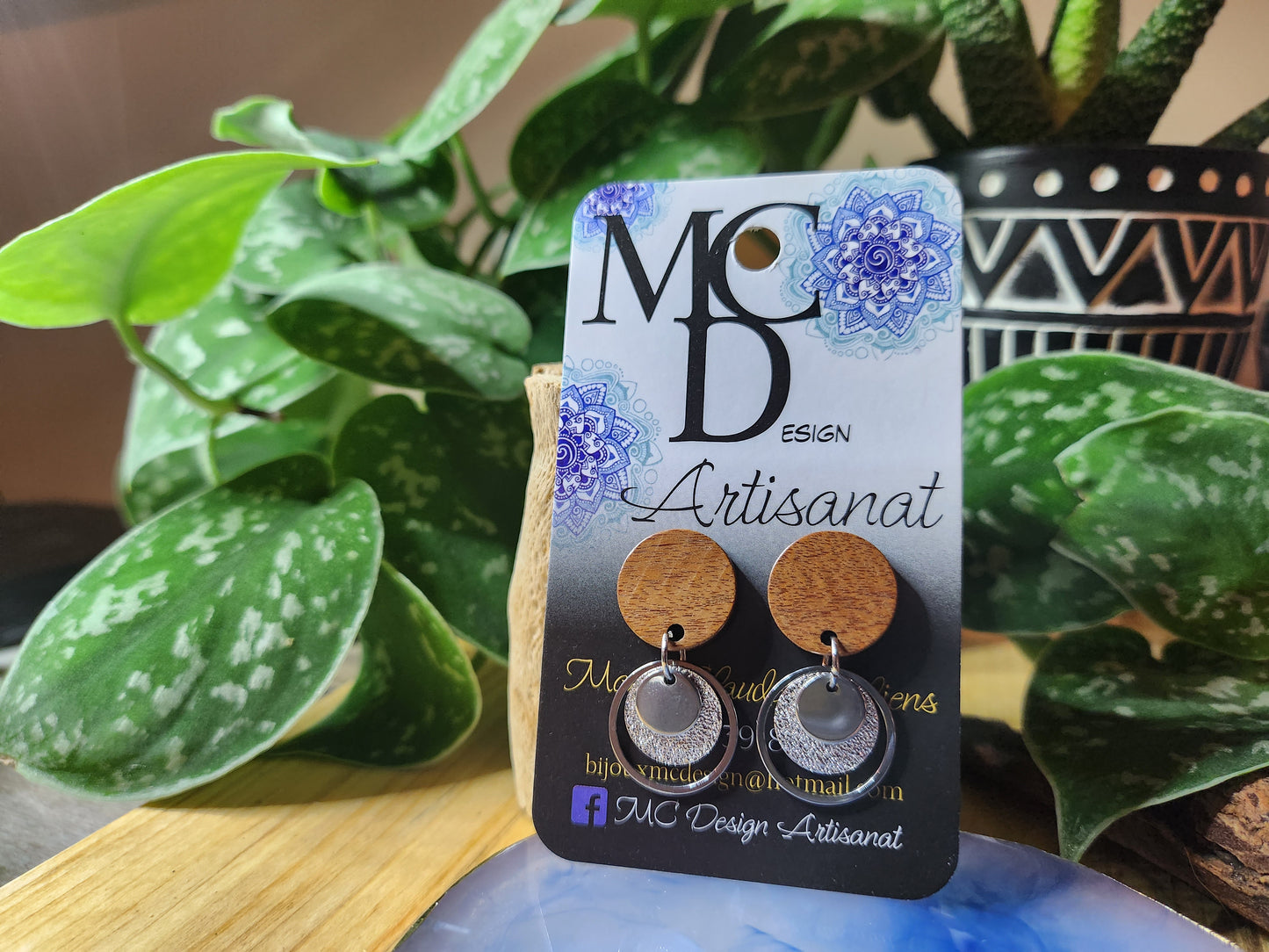 Boucles d'oreilles en bois et acier inoxydable