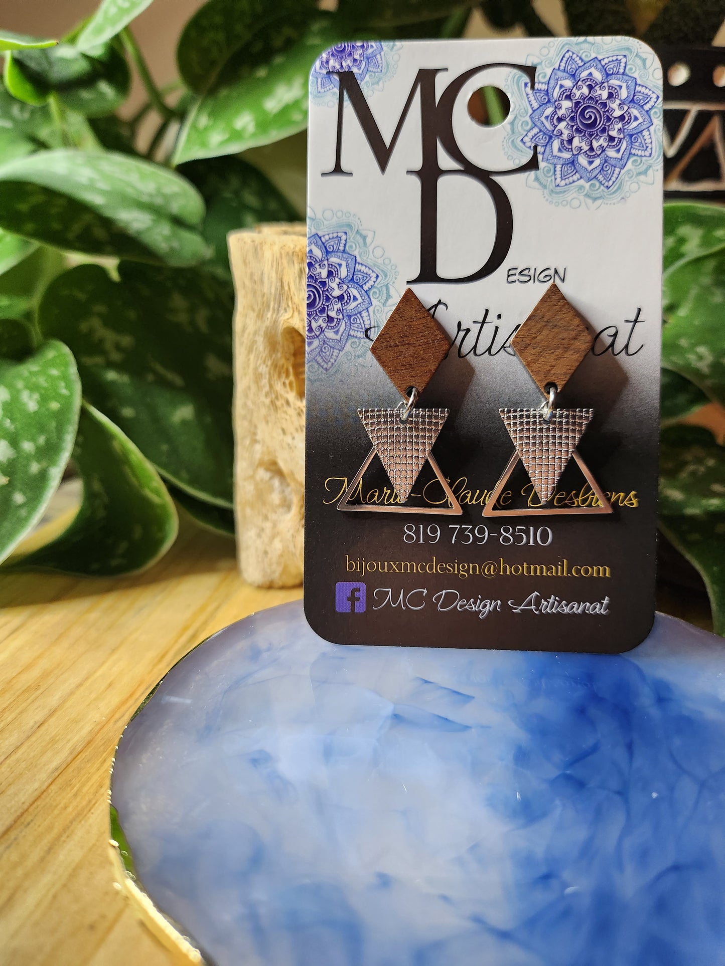 Boucles d'oreilles en bois et acier inoxydable