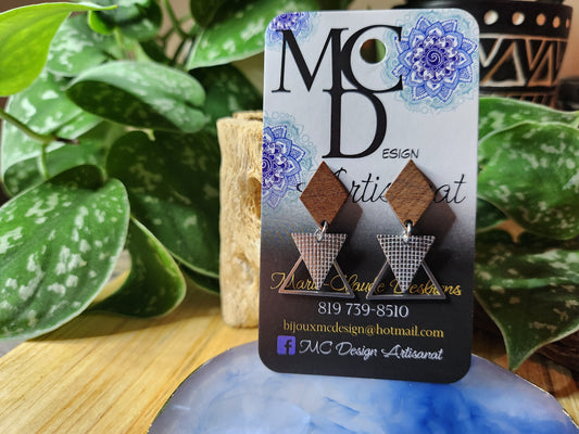 Boucles d'oreilles en bois et acier inoxydable