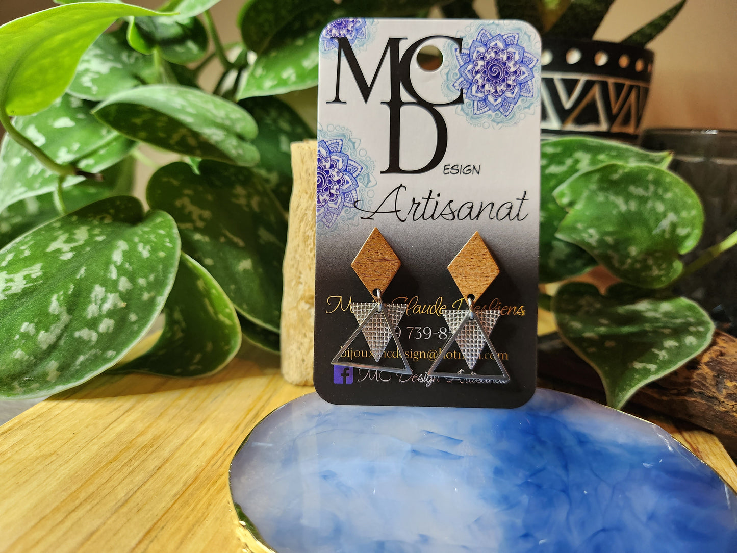 Boucles d'oreilles en bois et acier inoxydable
