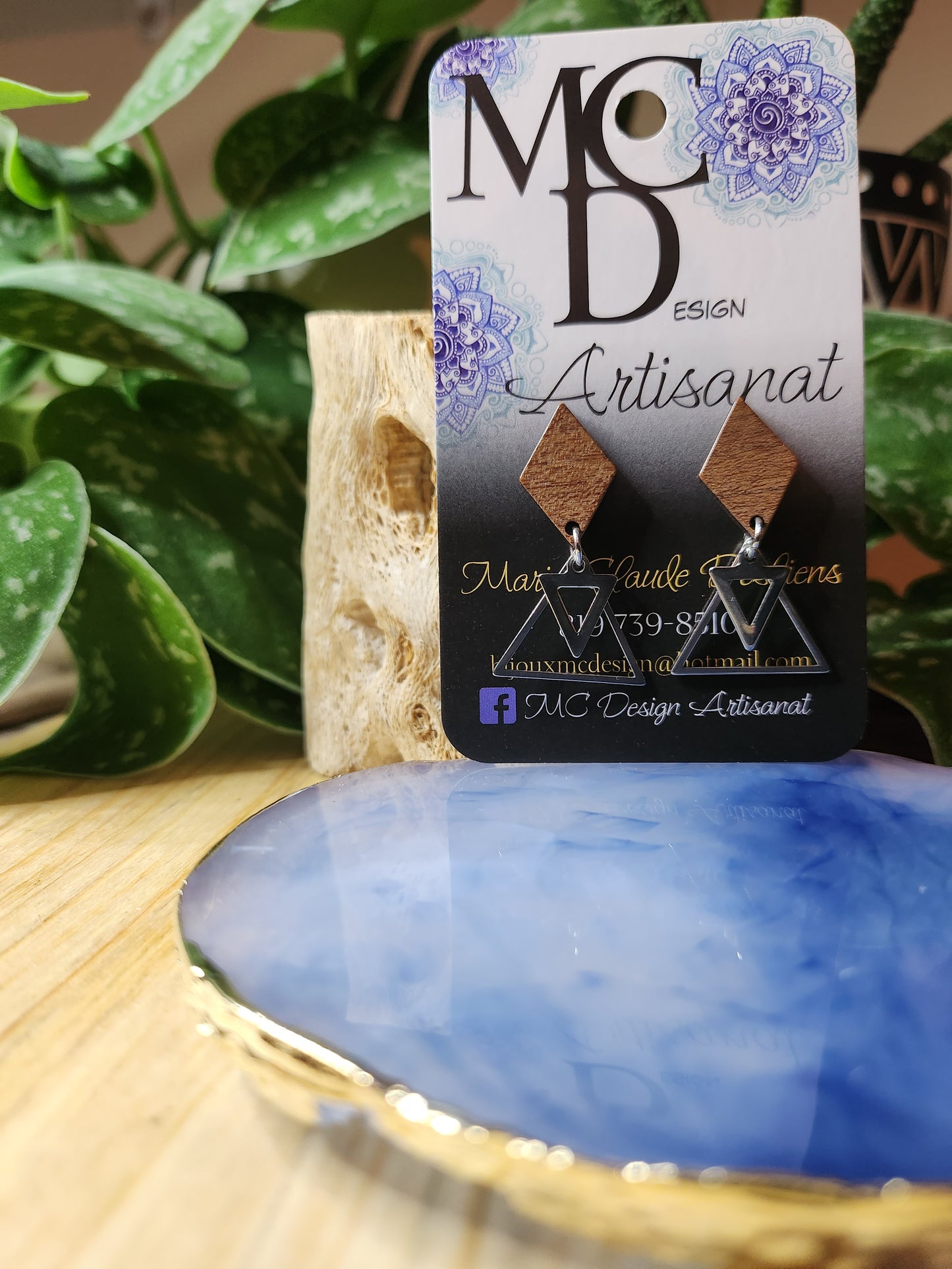 Boucles d'oreilles en bois et acier inoxydable