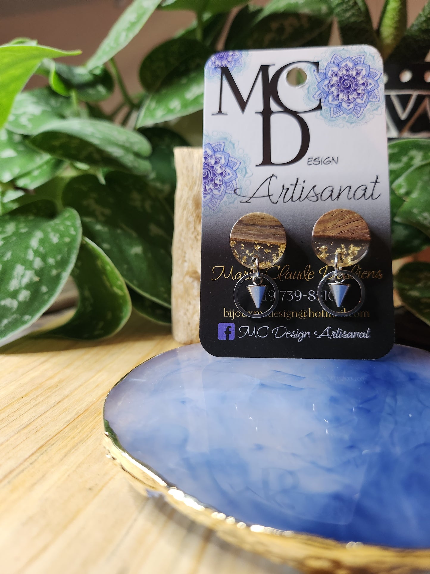 Boucles d'oreilles en bois et acier inoxydable