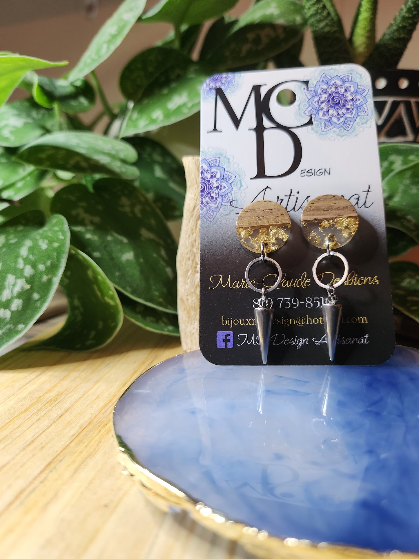 Boucles d'oreilles en bois et acier inoxydable