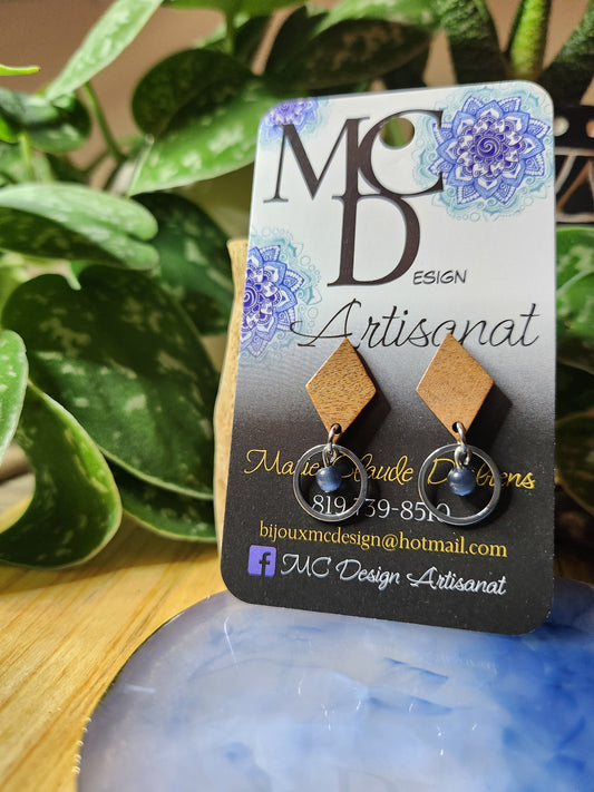 Boucles d'oreilles en bois et acier inoxydable