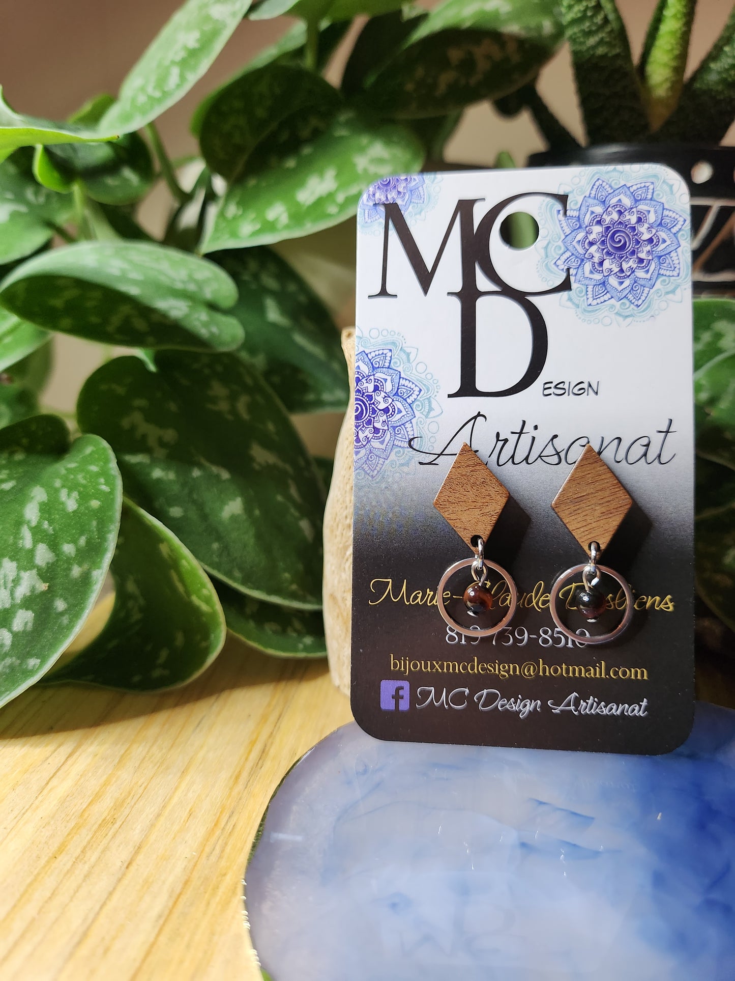 Boucles d'oreilles en bois et acier inoxydable