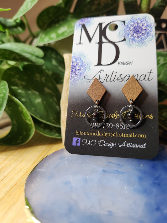 Boucles d'oreilles en bois et acier inoxydable