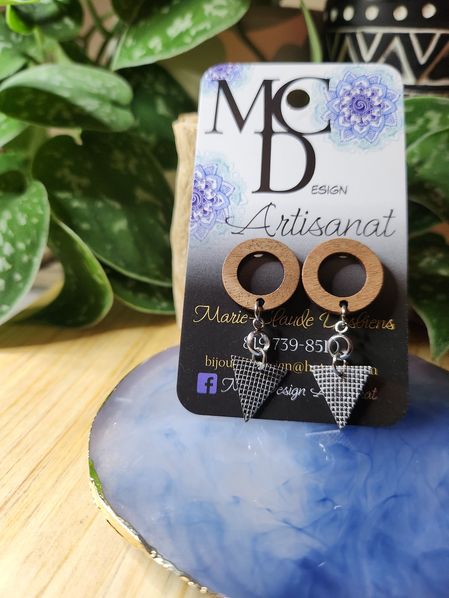 Boucles d'oreilles en bois et acier inoxydable
