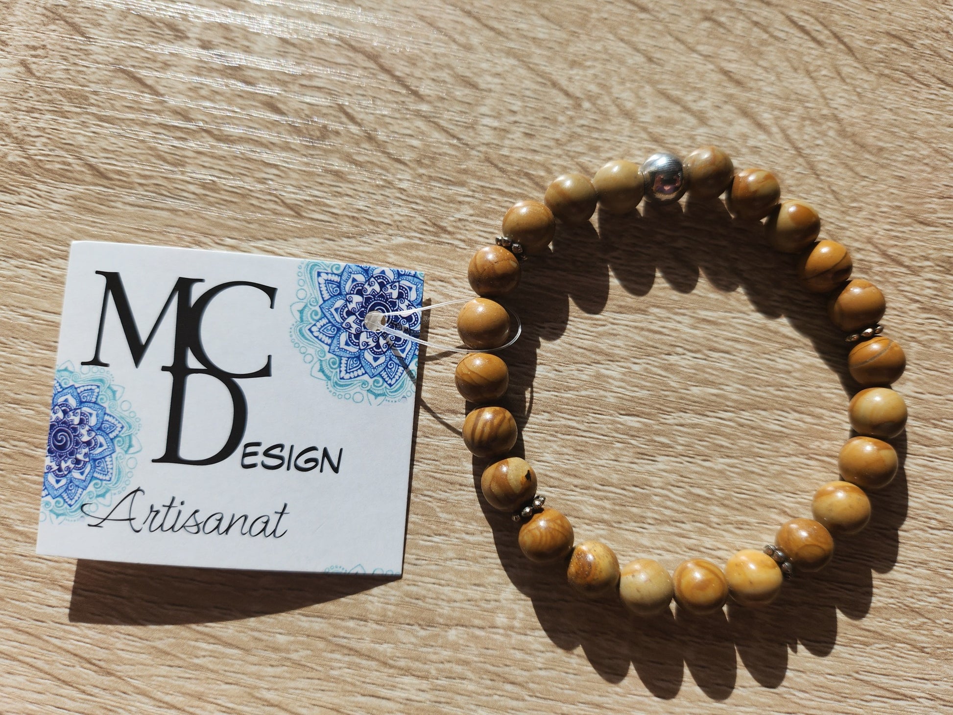 Bracelet en pierre semi-précieuses avec billes de 8mm. Jaspe