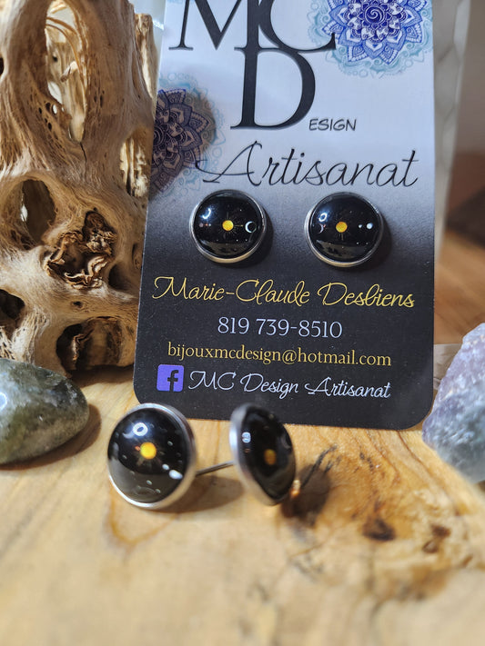 Clous d'oreilles Cabochon de verre Lune