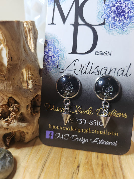 Clous d'oreilles Cabochon de verre Rose des Vents