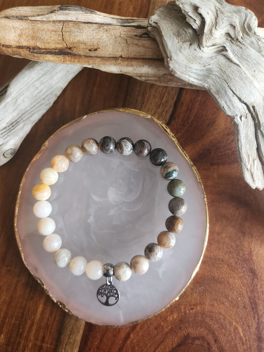 Bracelet en pierre semi-précieuses avec billes de 8mm. Agate bambou.