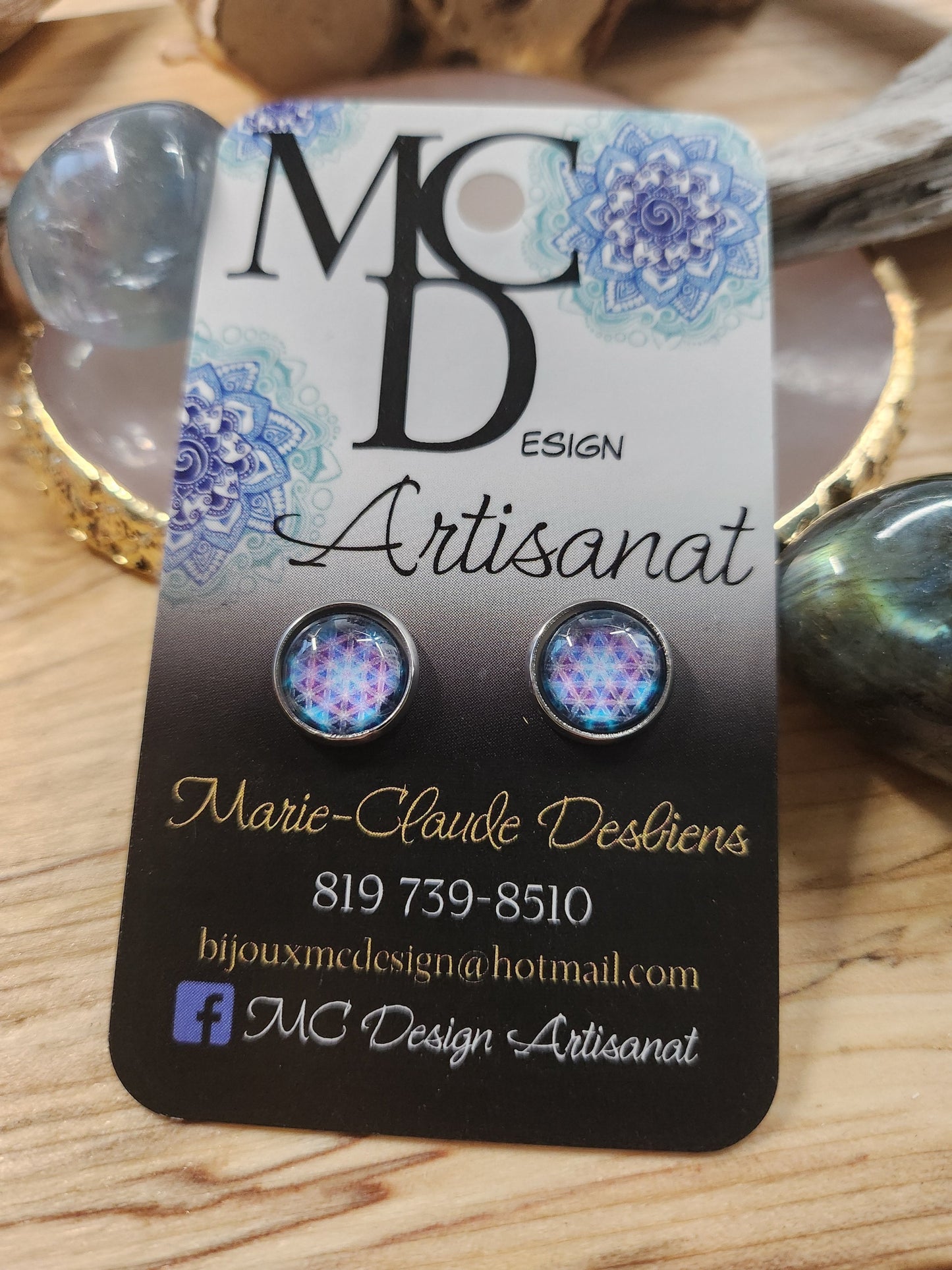 Clous d'oreilles cabochon de verre