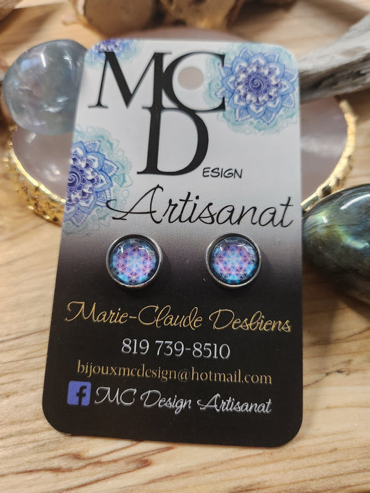 Clous d'oreilles cabochon de verre