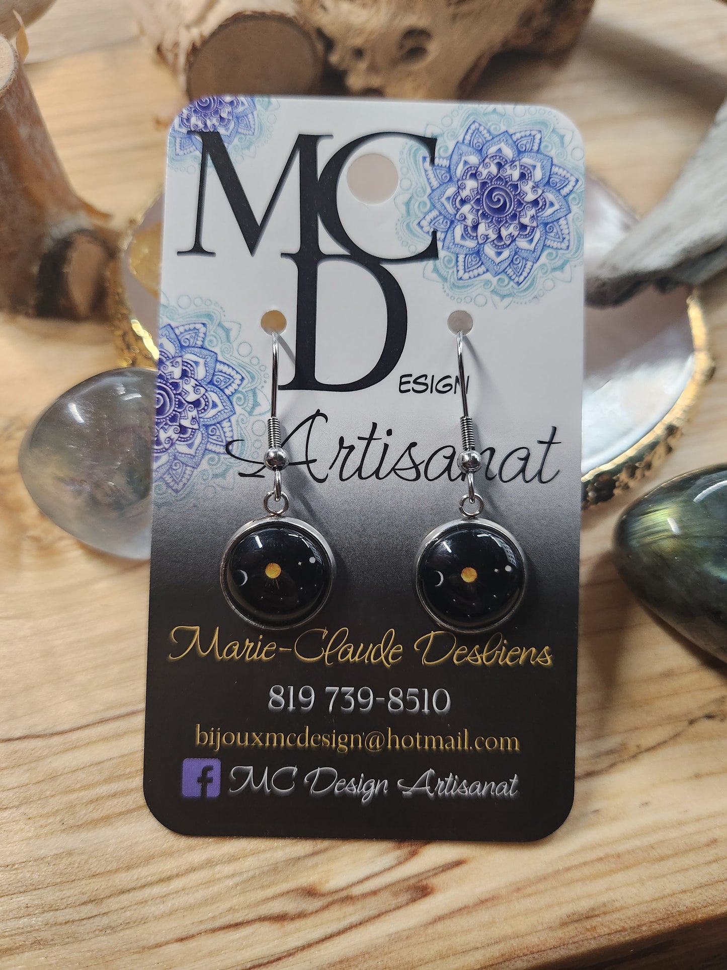 Clous d'oreilles Cabochon de verre Lune