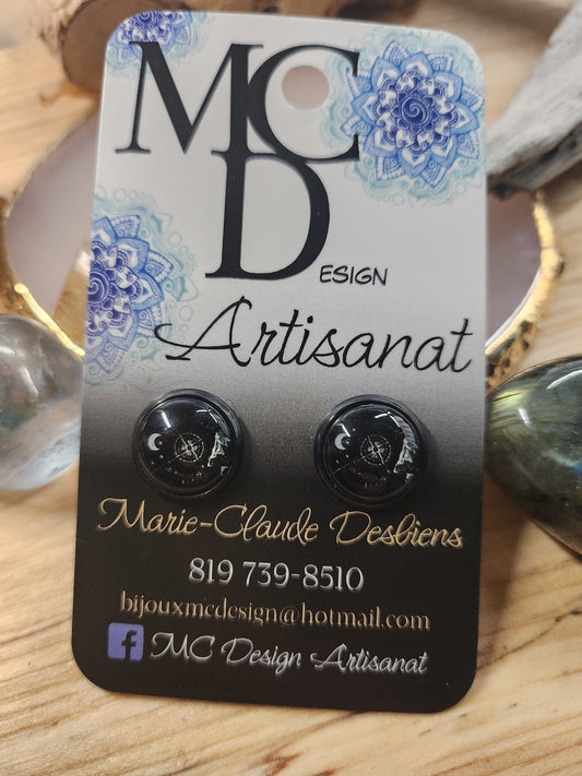 Clous d'oreilles Cabochon de verre Rose des Vents