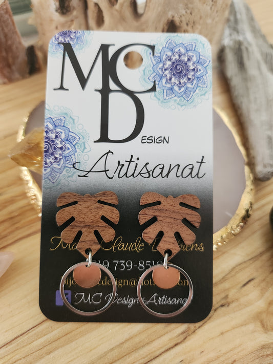 Boucles d'oreilles en bois et acier inoxydable