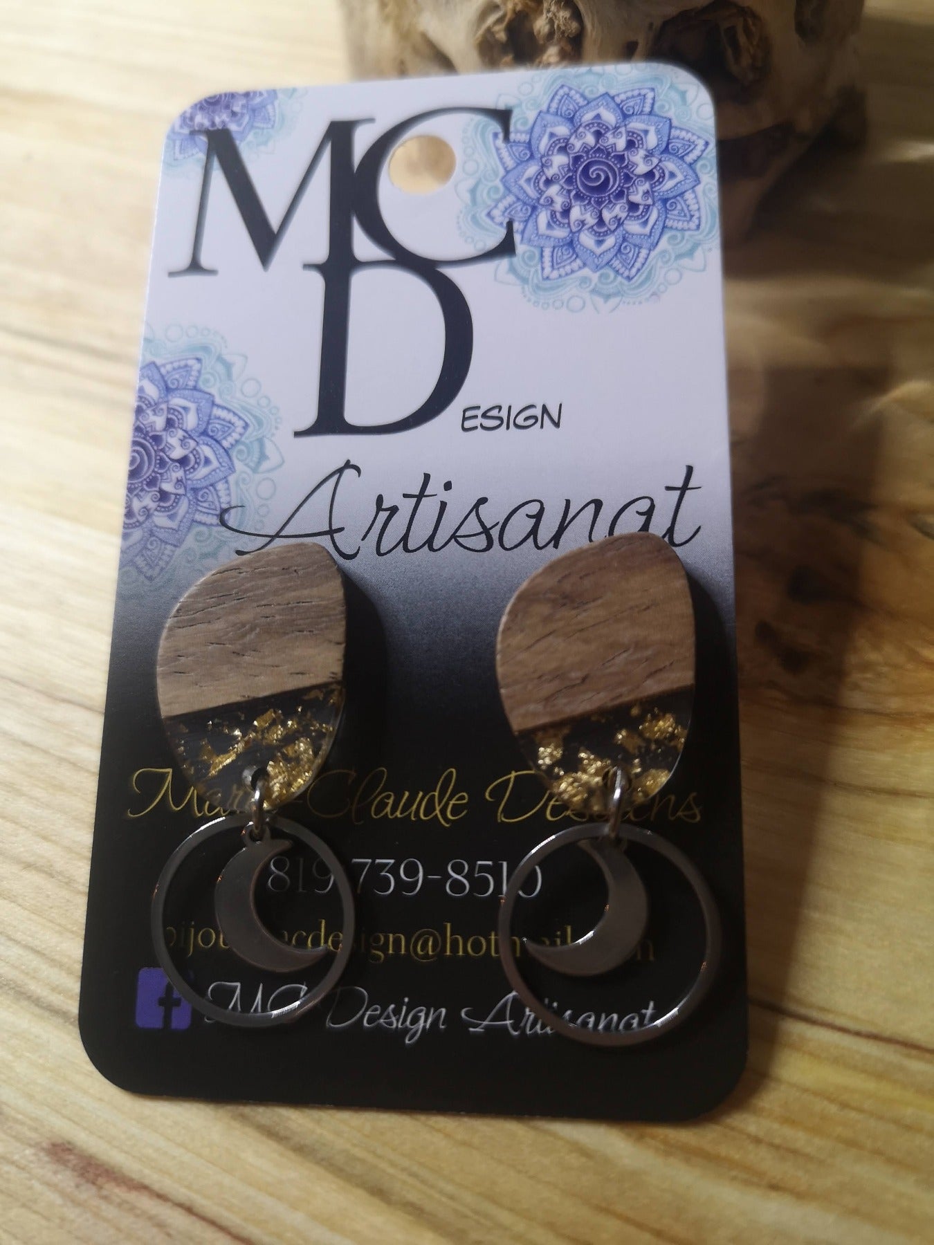 Boucles d'oreilles en bois et acier inoxydable