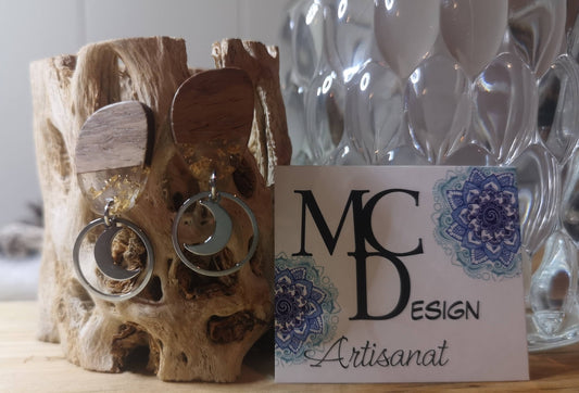 Boucles d'oreilles en bois et acier inoxydable