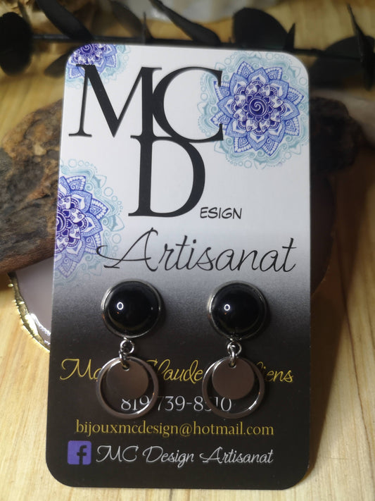 Boucles d'oreilles cabochon noir