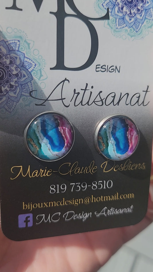 Clous d'oreilles Cabochon de verre "Abstraits"