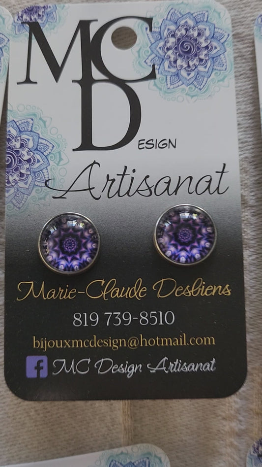 Clous d'oreilles Cabochon de verre "Abstraits"